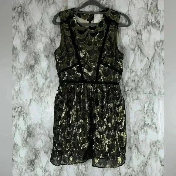 Line & Dot Black & Gold Velvet Binding Rulex Dress Size S - Picture 1 of 6
